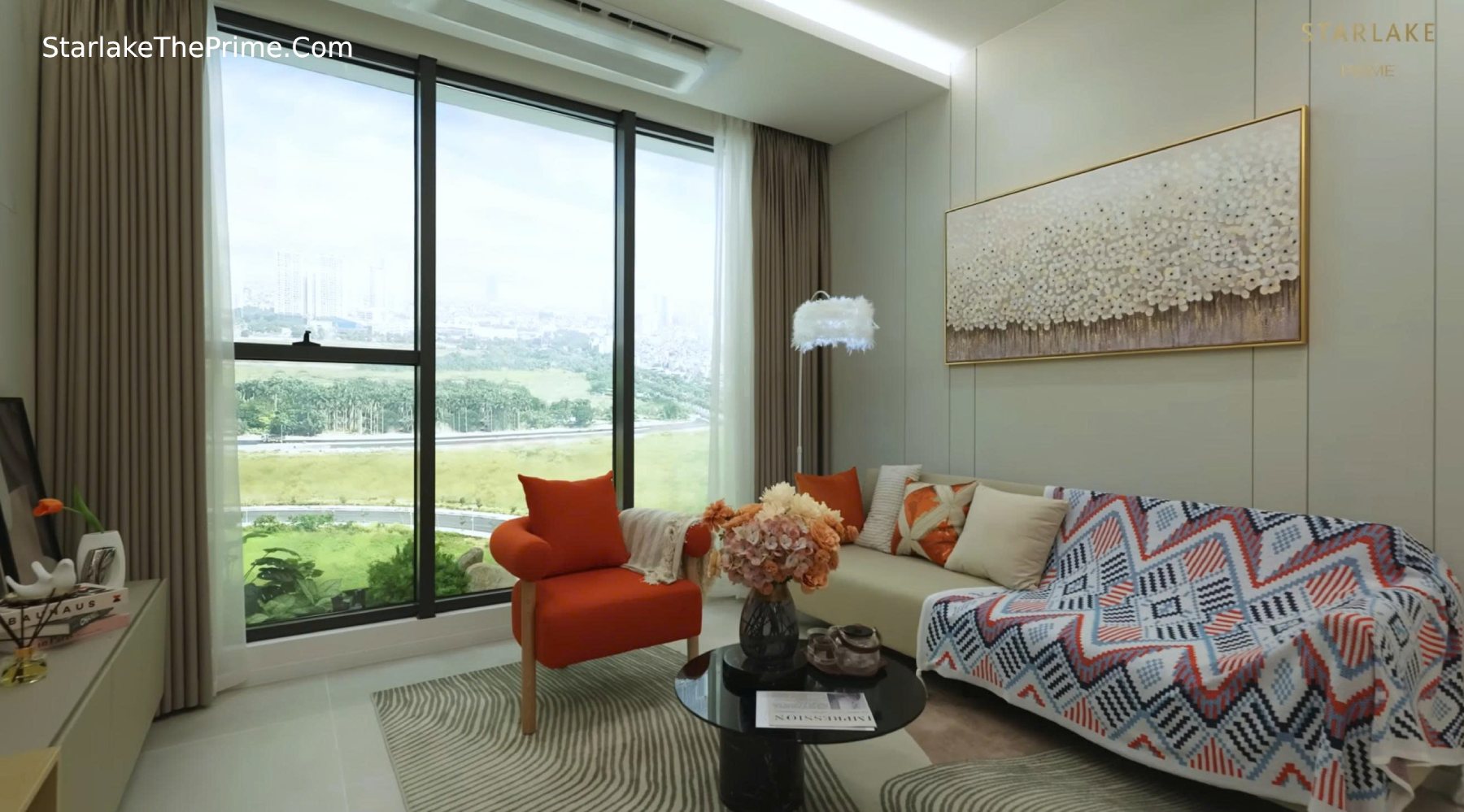 Khám phá phòng khách căn hộ mẫu 2 ngủ chung cư K8 Starlake The Prime Tây Hồ Tây