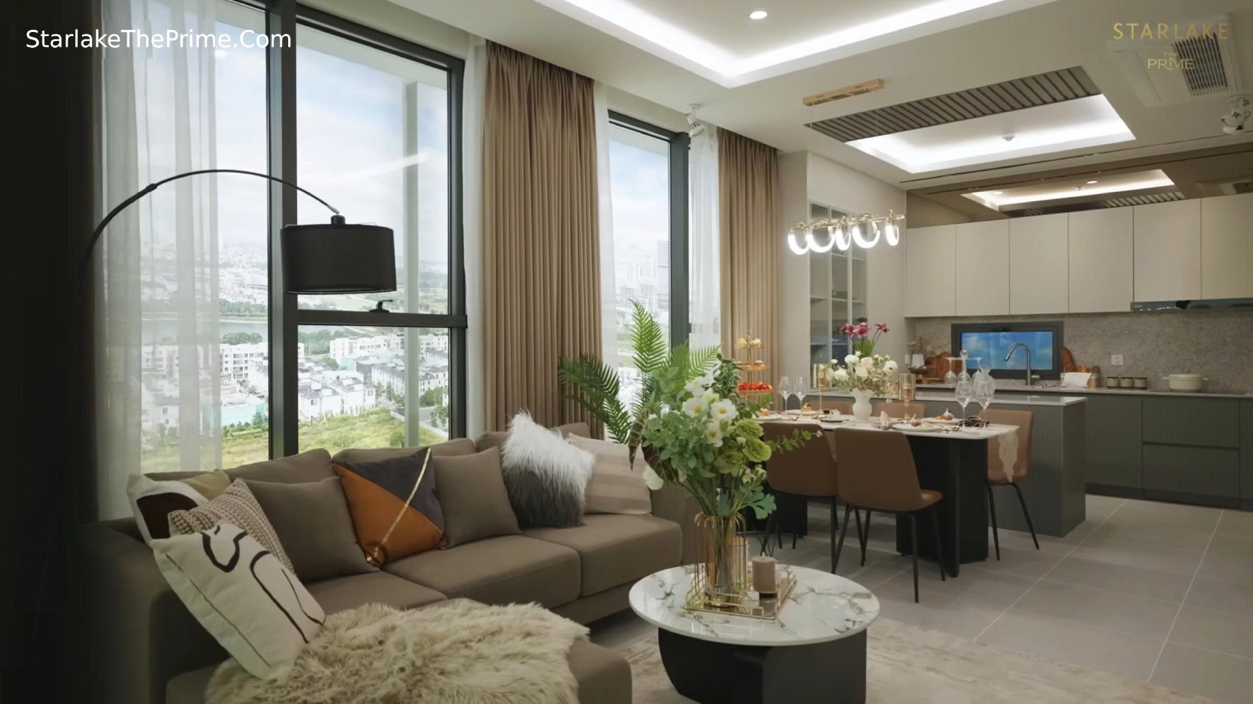Phòng khách căn hộ mẫu 3 ngủ chung cư Starlake The Prime Tây Hồ Tây