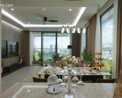 Phòng khách căn hộ mẫu 3 ngủ chung cư Starlake The Prime Tây Hồ Tây